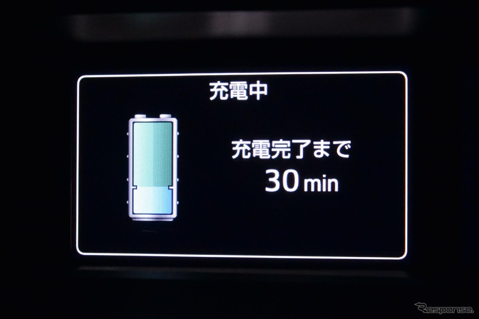 車内の情報ディスプレイには充電終了までの目安時間が表示される。《撮影 井元康一郎》