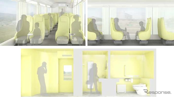 車内のイメージ。座席や出入口などは黄色をベースに配色する。《画像提供 西武鉄道》
