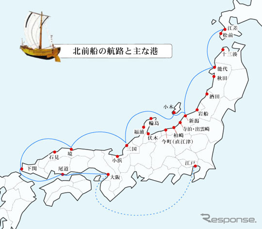 北前船の航路とおもな港新潟県／新潟文化物語