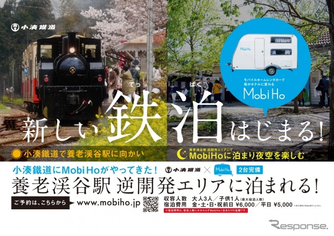 「鉄道」と「宿泊」を掛け合わせた「鉄泊（てっぱく）」。キャンピングカーで鉄道の雰囲気を楽しむ新しい宿泊スタイル。《出典 小湊鐵道・ワンズネットワーク》