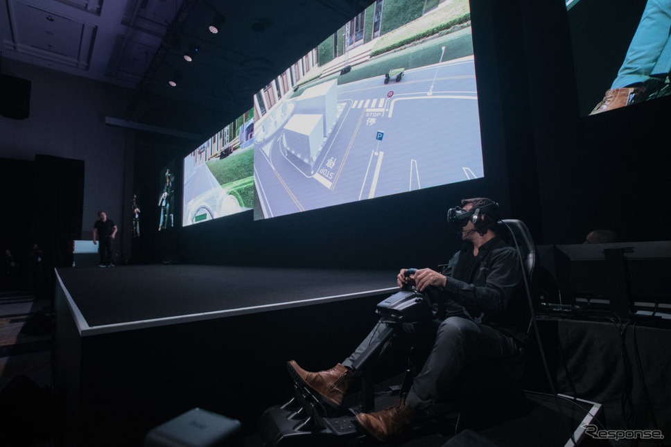 VRで人間をミニチュア自動車の車内にテレポートするエヌビディアのデモ