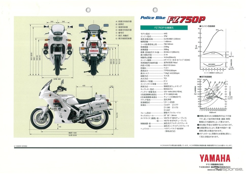 1987年に登場したヤマハの白バイ「FZ750P」の貴重なカタログ《画像提供 ヤマハ発動機》
