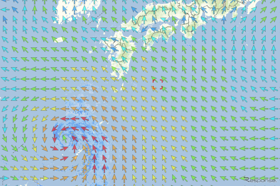 台風時の降水量・風向風速表示例
