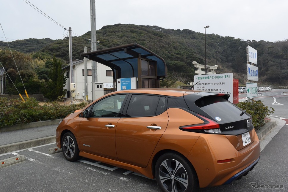 白兎神社で20分弱充電。普通充電を除くと今回のツーリングのなかで最も出力が低く、推定充電電力量は4kWhにすぎなかった。《撮影 井元康一郎》