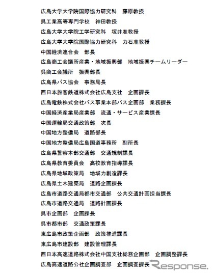 広島・呉・東広島都市圏災害時交通マネジメント検討会のメンバー