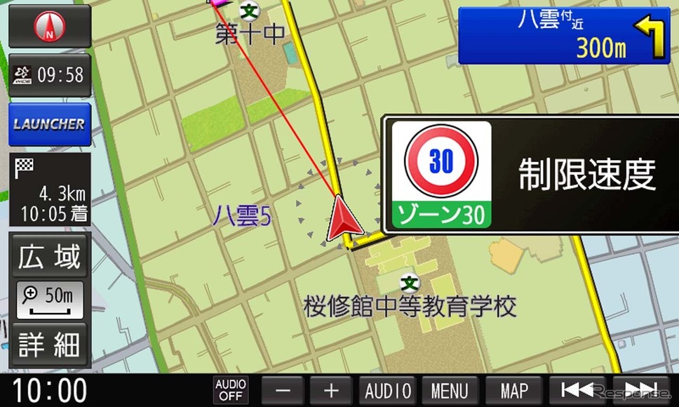 「ゾーン30」エリアでは画面上でそれを告知し、速度を超えると音声でも注意喚起が行われる
