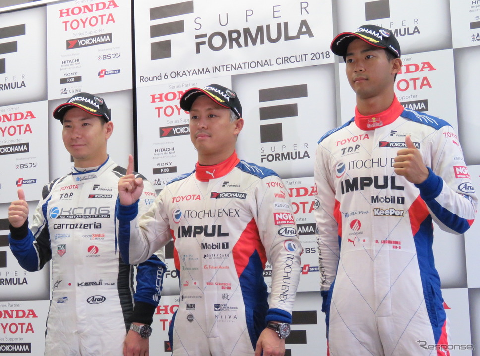 左から予選2位の可夢偉、ポールの関口、3位の平川。《撮影 遠藤俊幸》