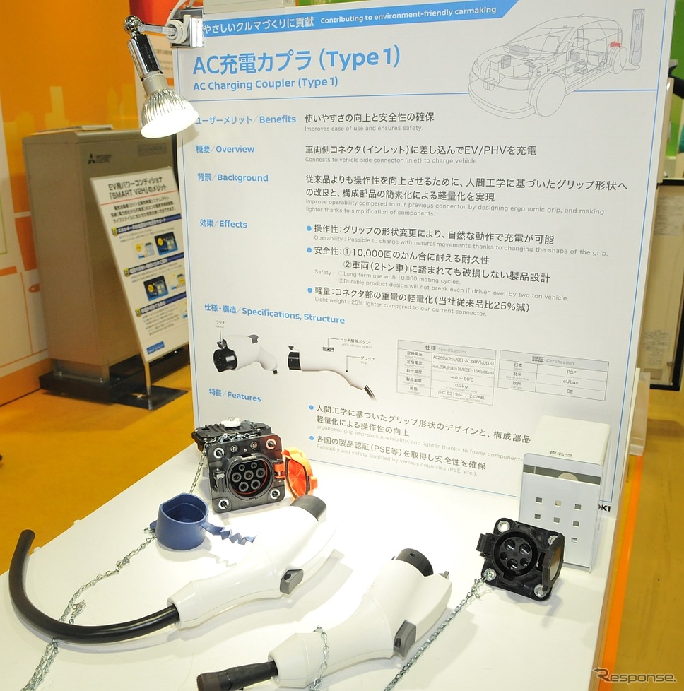 矢崎総業が出展した普通充電用「AC充電カプラ(Type1)」丹羽圭@DAYS
