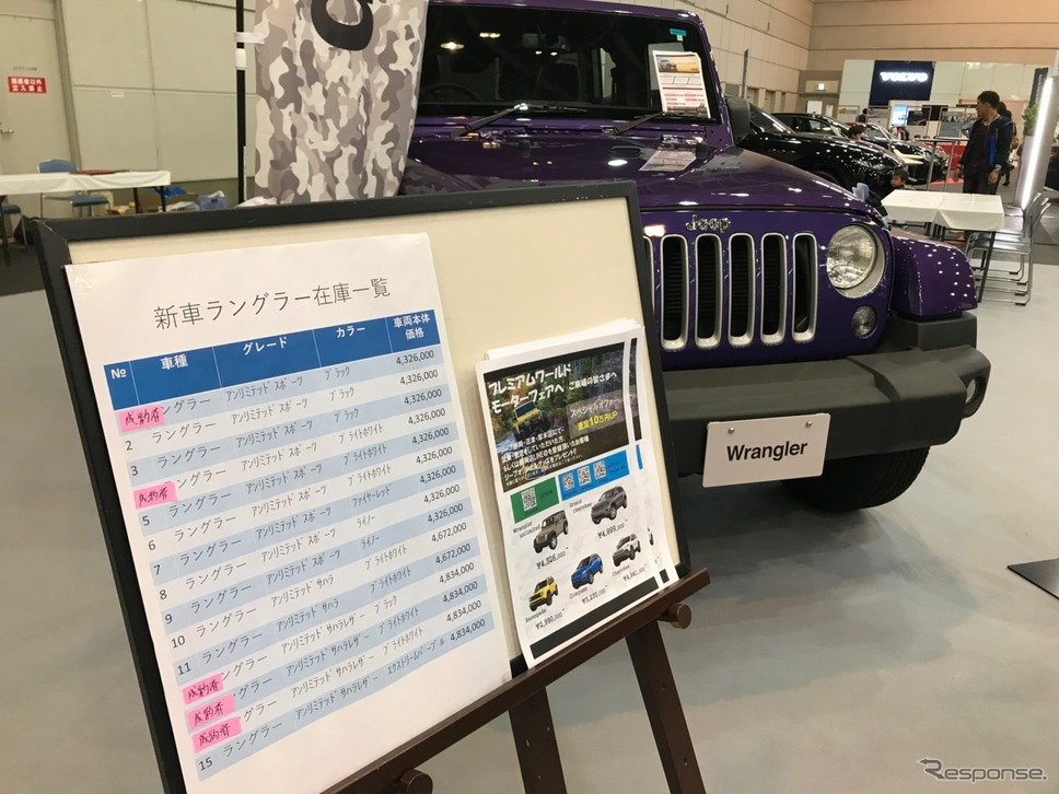 ジープの在庫車状況の案内。昼にはすでに成約のシールが貼られていた。《撮影 中込健太郎》