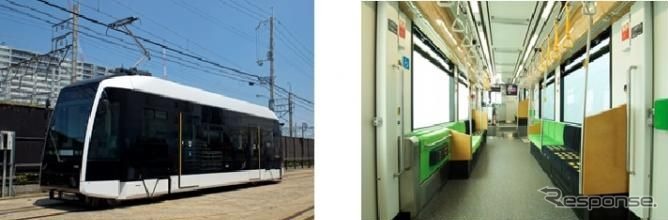 10月27日から営業運行に入る1100形1101号(左)。写真右はオールロングシート化してA1200形より通路幅を拡大した車内。《出典 札幌市交通局》