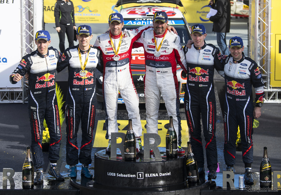 WRCスペイン戦のトップ3となった各コンビ。《写真提供 Red Bull》