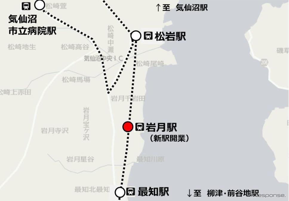 気仙沼線BRT岩月駅の位置。《出典 東日本旅客鉄道盛岡支社》