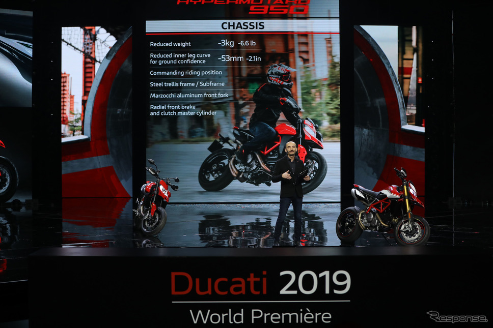 ドゥカティ・ハイパーモタード950新型とクラウディオ・ドメニカーリCEO(EICMA 2018)