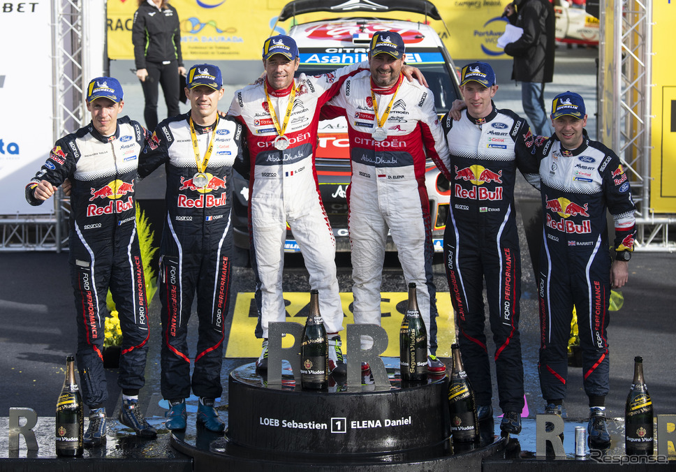 2018年WRCスペイン戦で優勝したローブ(中央左)。《写真提供 Red Bull》