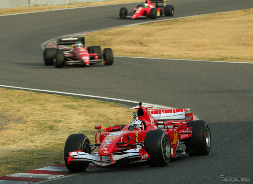 写真先頭はミハエル・シューマッハが2006年のF1を戦ったマシン「フェラーリ248F1」。ドライバーはジュリアーノ・アレジ(2018年の鈴鹿ファン感謝デー)。《写真提供 MOBILITYLAND》