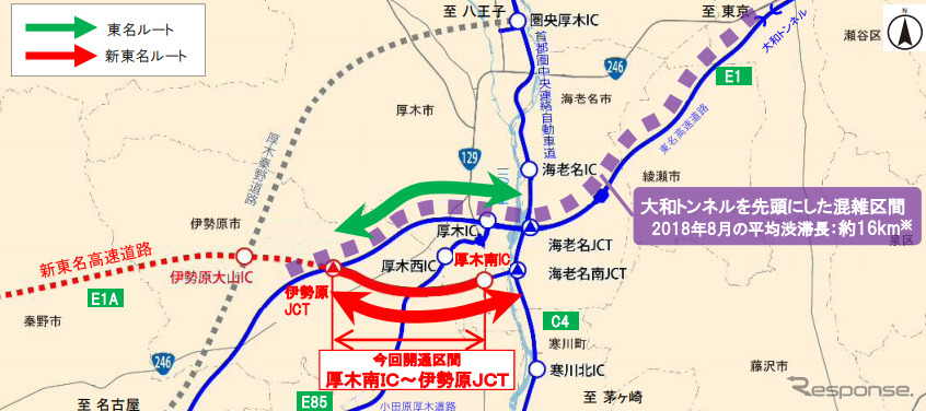 圏央道〜伊勢原JCT間のダブルネットワークが形成