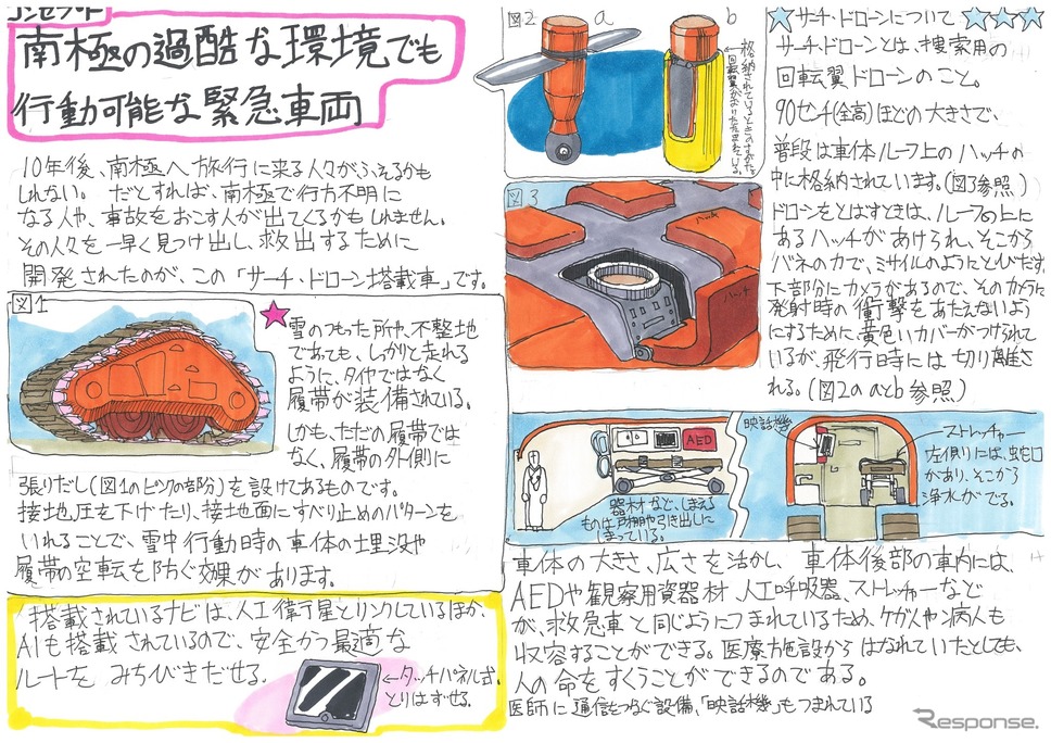 カーデザイン賞B部門:『南極救助隊2029 サーチドローン搭載車』 林侑太朗君 三重県立飯野高等学校2年