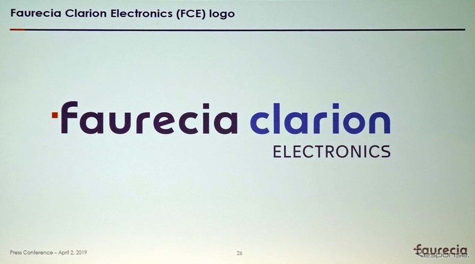 新たな事業部門名「Faurecia calarion Electronics」のロゴマーク