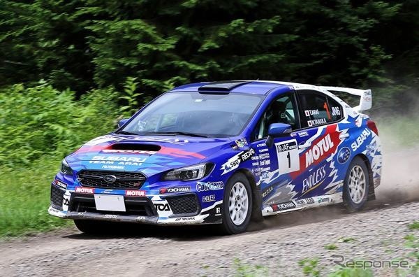 全日本ラリー選手権:新井敏弘選手/田中直哉選手の「富士スバルAMS WRX STI」(2018年)