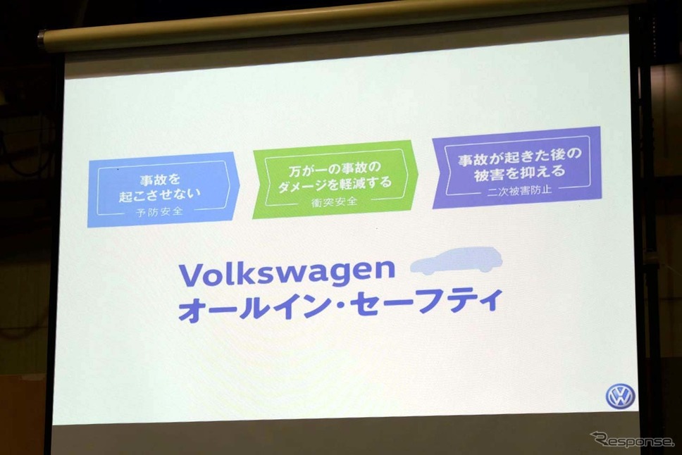 予防安全、衝突安全、二次被害防止、個の3点セットで安全を考える「VWオールイン・セーフティ」がある