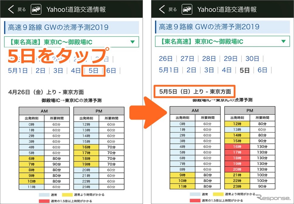 確認したい日付をタップ