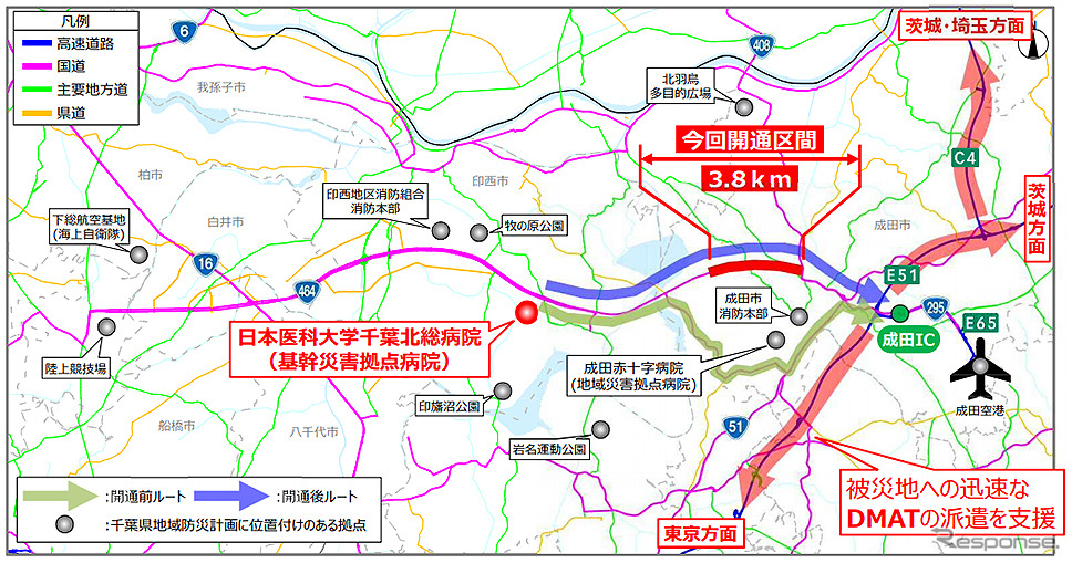 国道464号北千葉道路 成田市船形〜押畑 開通高架(画像:国土交通省)