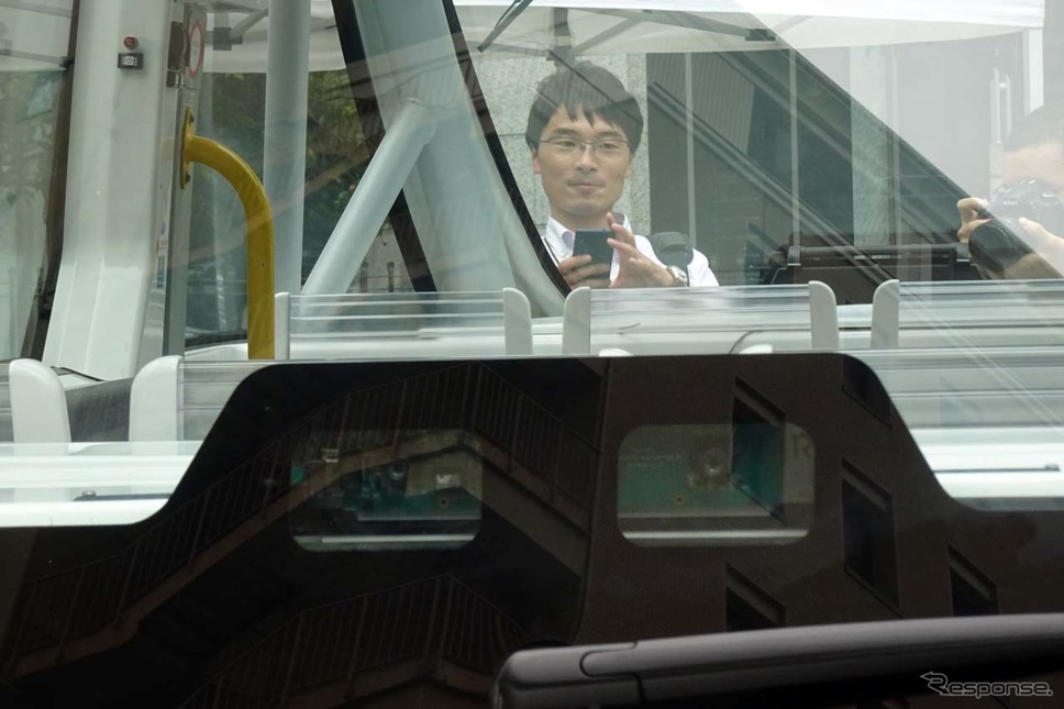 NAVYA ARMAに接地したるカメラは今回走行用として使っていない《撮影 会田肇》