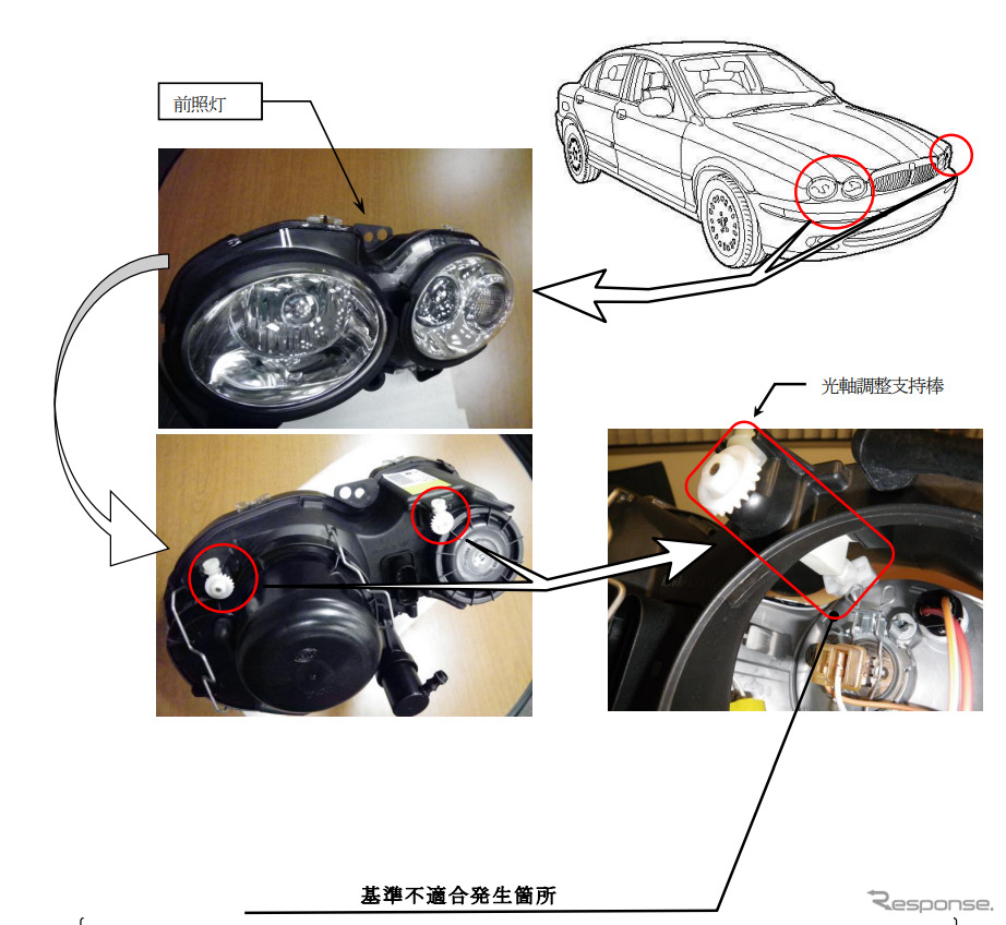ジャガー Xタイプ など 対策部品不具合で再リコール ヘッドライトの光軸が下がる E燃費