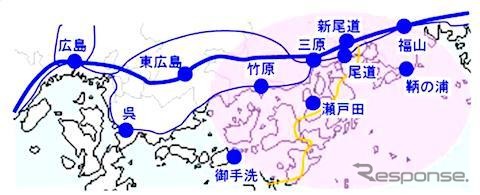 到着エリア＝広島県東部を中心とするエリア《画像 JR西日本》