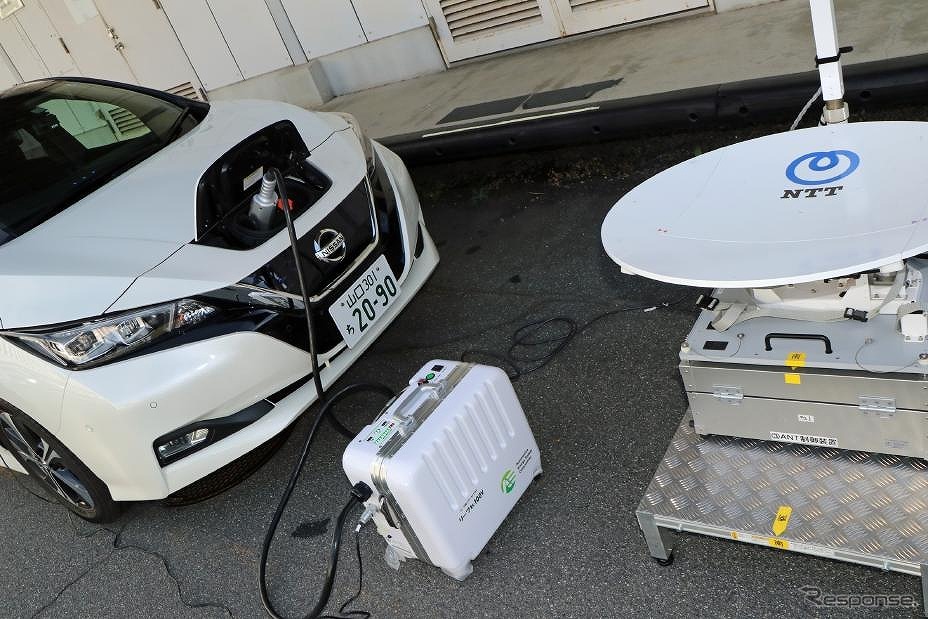 NTT西日本 山口支店におけるカーポートPVとV2Bの設置状況《画像：日産自動車》
