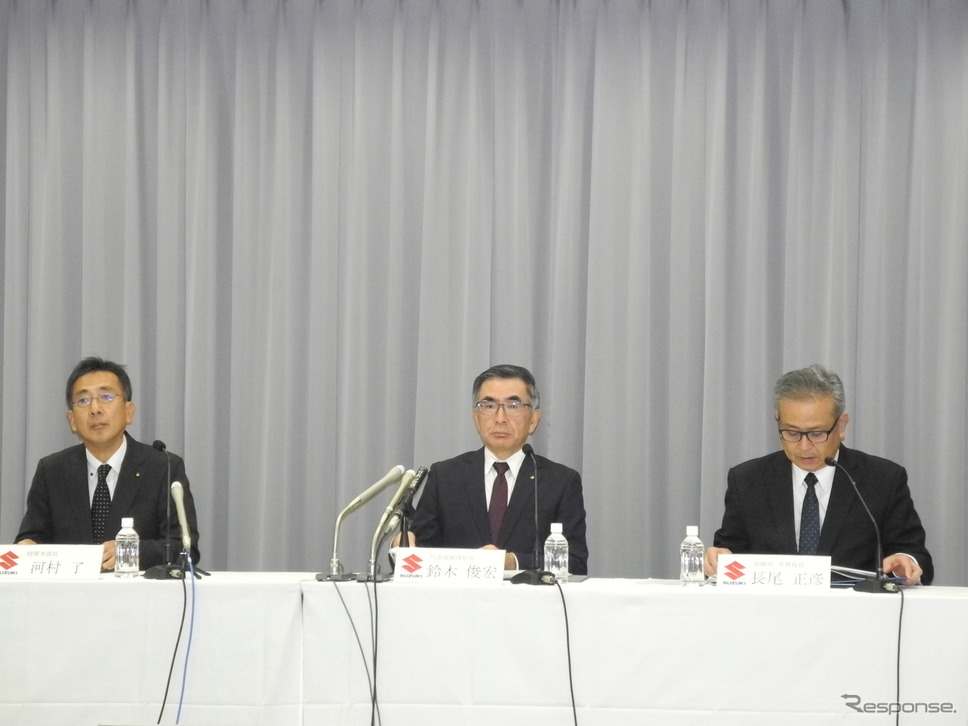 スズキの決算会見の様子《撮影 山田清志》