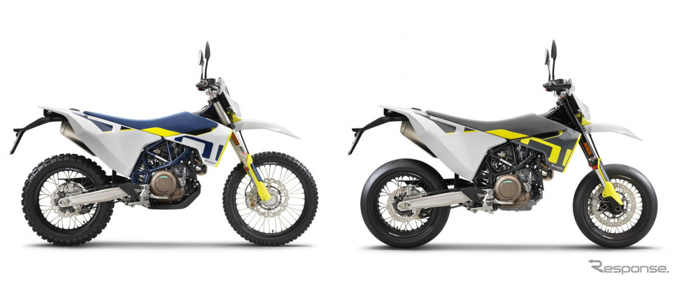 ハスクバーナ 701スーパーモト(右)と701エンデューロの2020年モデル《画像:ハスクバーナ・モーターサイクルズ・ジャパン》