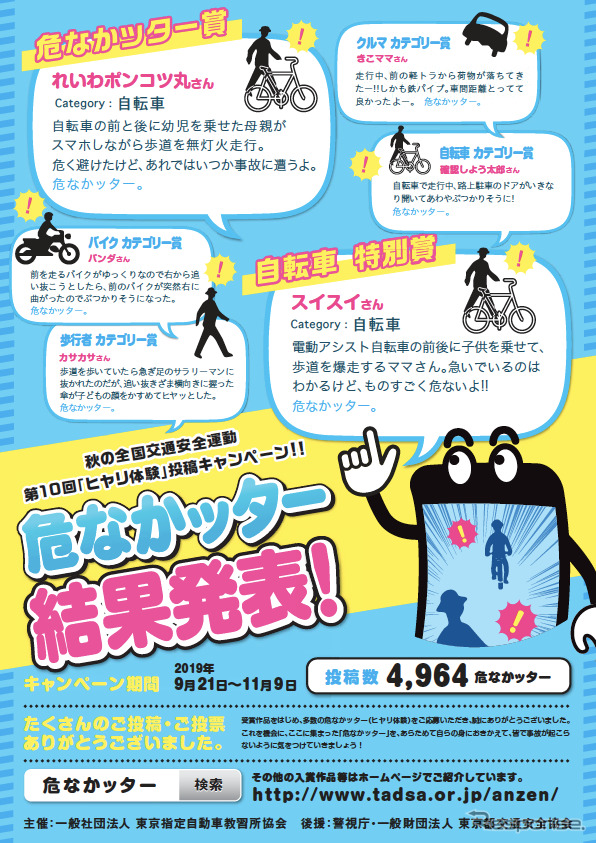 第10回ヒヤリ体験投稿キャンペーン!!『危なかッター』《画像：東京指定自動車教習所協会》