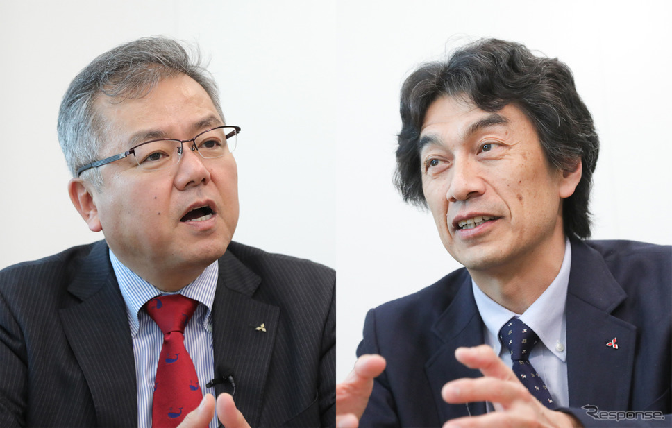 三菱自動車 百瀬信夫氏(左)と澤瀬薫氏(右)《撮影 佐藤靖彦》