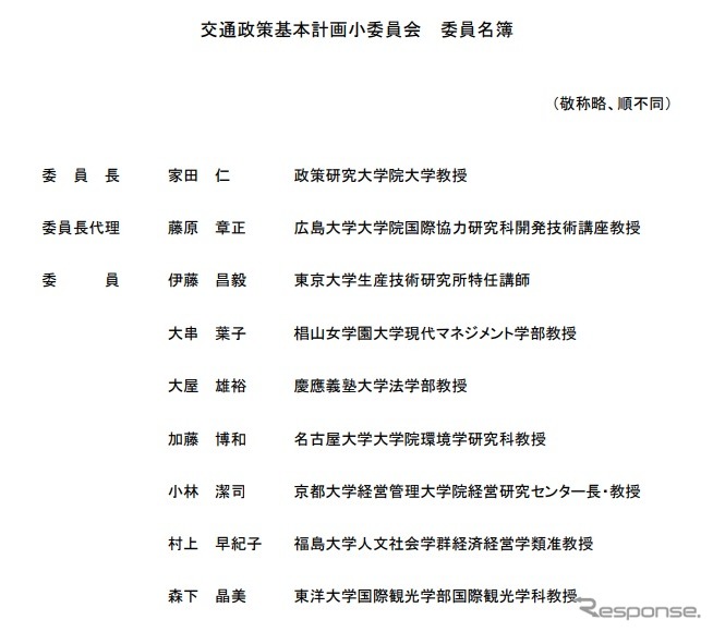 交通政策基本計画小委員会の委員