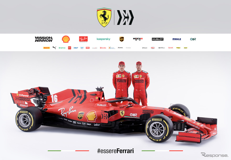 フェラーリの2020年型F1マシン「SF1000」（後方左＝#16 ルクレール、右＝#5 ベッテル）。《写真提供 Ferrari》