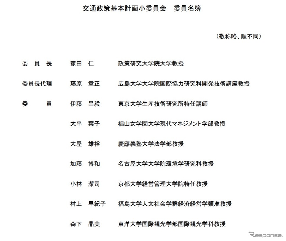 交通政策基本計画小委員会のメンバー