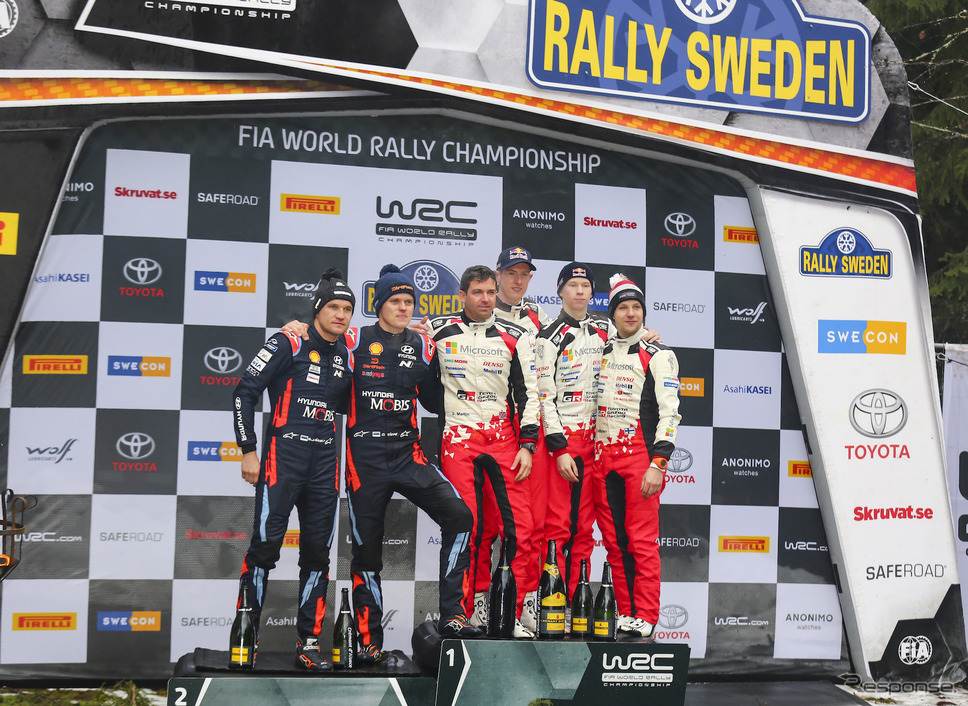 WRC第2戦スウェーデンのポディウム。《写真提供 Red Bull》