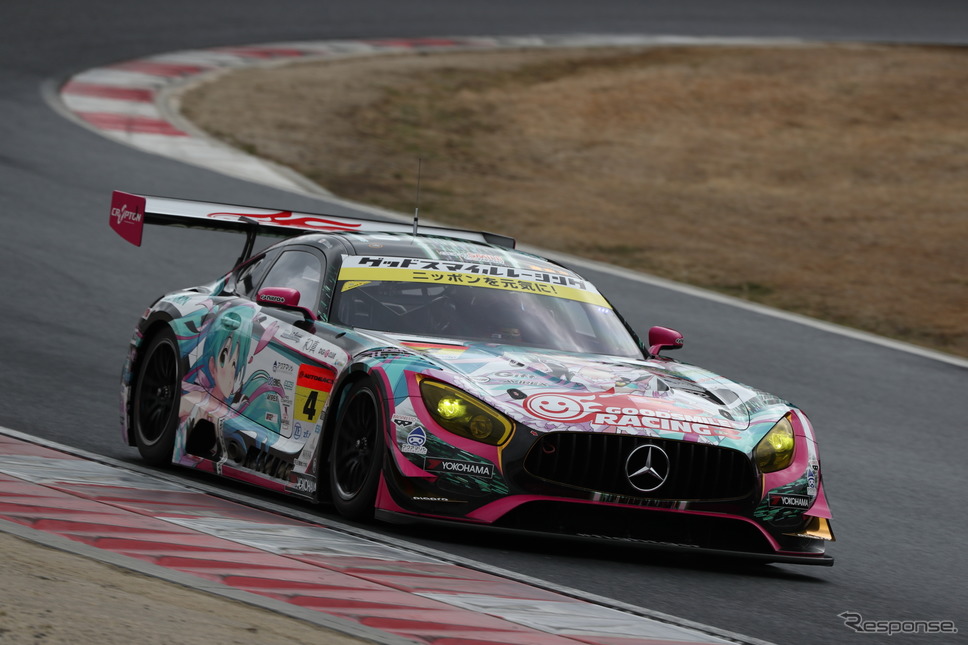 GT300クラス初日トップタイムの#4 メルセデスAMG GT3(2019年SUPER GT 岡山テスト)《撮影 益田和久》