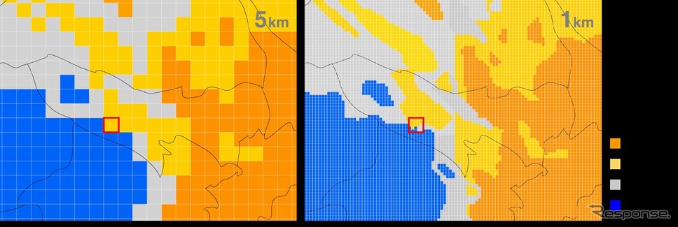 1kmメッシュ/1時間ごとのピンポイント天気予報(参考画像)《画像 ウェザーニューズ》
