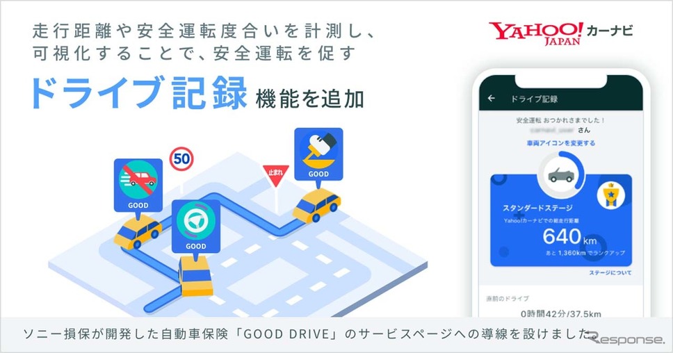Yahoo!カーナビに新たに追加された、継続的な安全運転を促す「DRIVE機能」