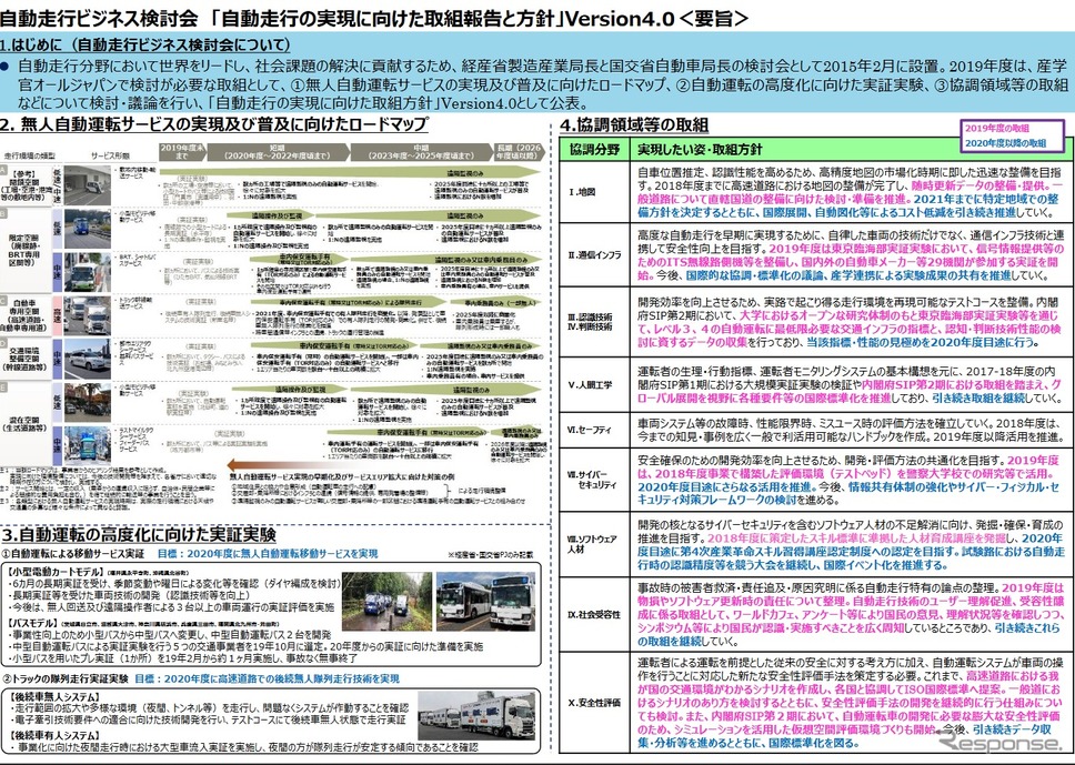 「自動走行の実現に向けた取組報告と方針」バージョン4.0の概要《画像 国土交通省/経済産業省》