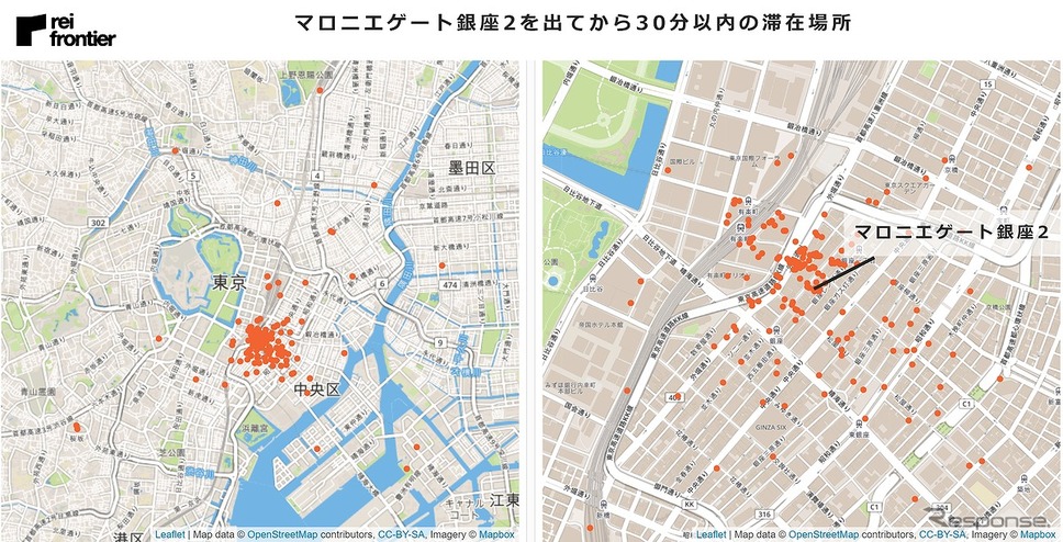 マロニエゲート銀座2を出てから30分以内の滞在場所《図版提供 レイ・フロンティア》