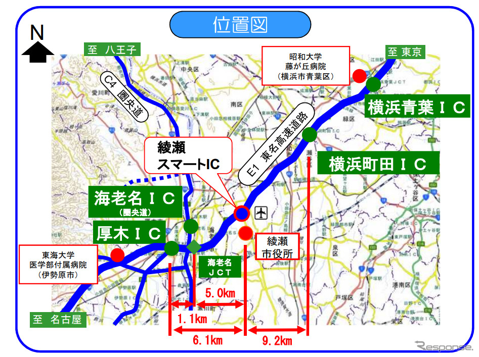 綾瀬スマートインターチェンジの位置図《図版提供 中日本高速道路》