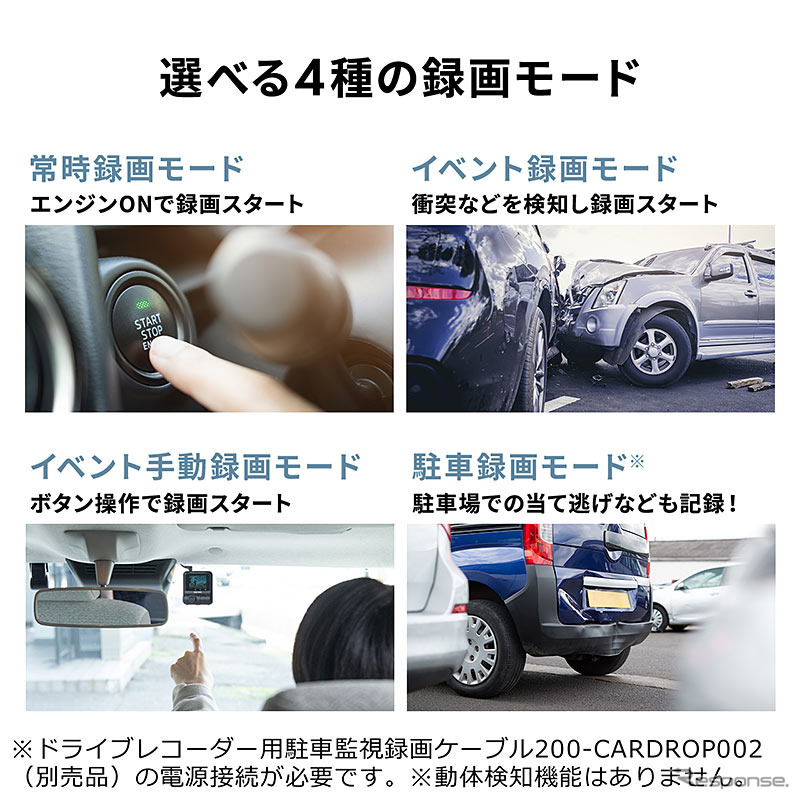 サンワサプライ 2カメラ一体型ドラレコ 200-CARDR002《写真提供 サンワサプライ》