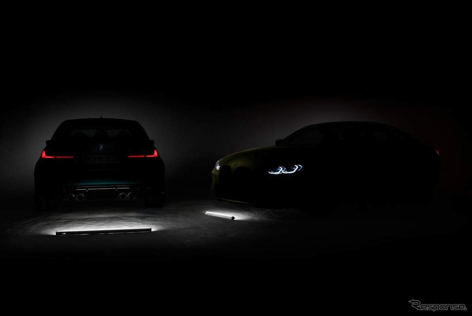 BMW M3 セダン 新型と M4 クーペ 新型のティザーイメージ《photo by BMW》