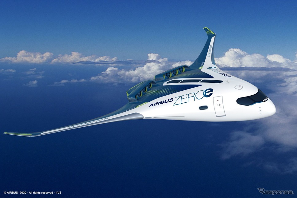 エアバスの水素燃料(ゼロエミッション)研究、「ZEROe」コンセプト機のひとつ(イメージ)。《Image by Airbus》