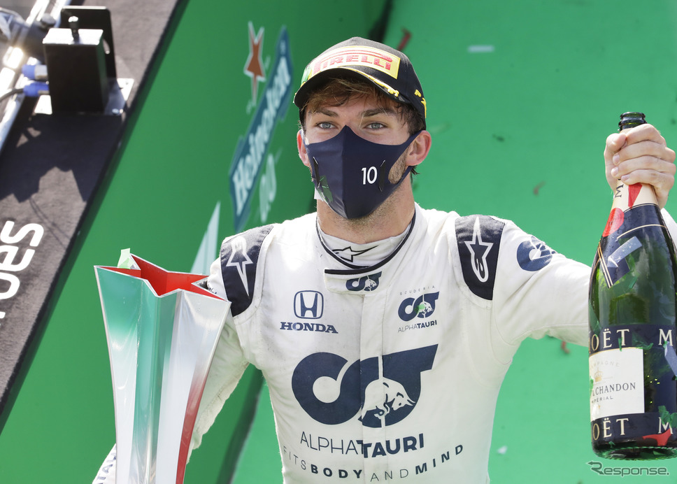 今季F1第8戦イタリアGPで優勝したP.ガスリー(アルファタウリ・ホンダ)。《写真提供 Honda》