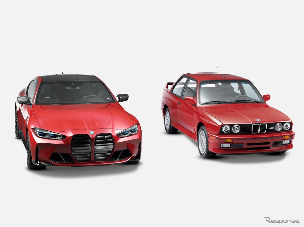 BMWの新型 M4 クーペ と初代 M3 (1989年式)のワンオフモデル《photo by KITH》
