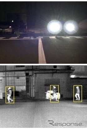 ヘッドライトによる逆光に埋もれてしまう人影も確認可能《写真提供 JVCケンウッド》